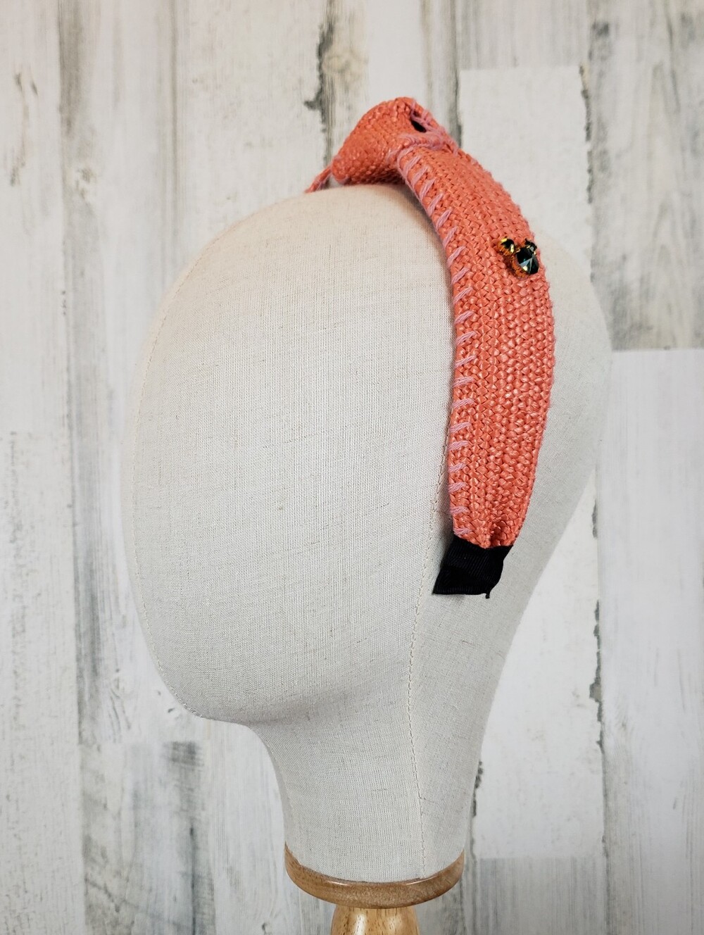 Coral Woven Headband with Jewel Accent
